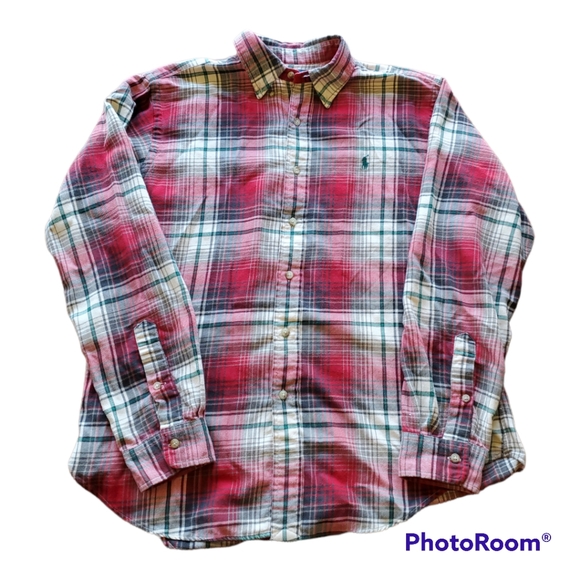 Ralph Lauren Classic Fit Plaid Flannel Button Down Shirt Mens Size Large